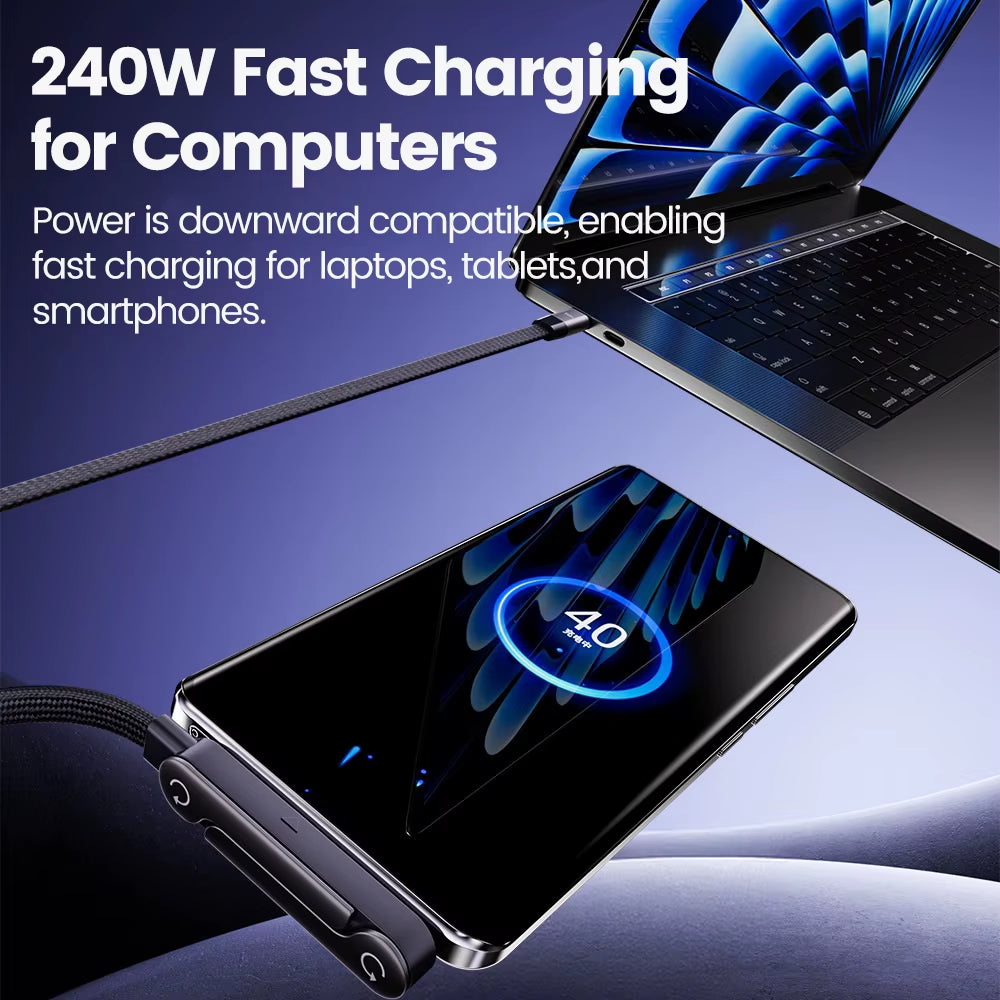 240W 2 in 1 USB C to USB C Fast Charging Foldable Bracket Data Cable Type C Desktop Holder Charging Wire for Iphone17 16 Samsung
